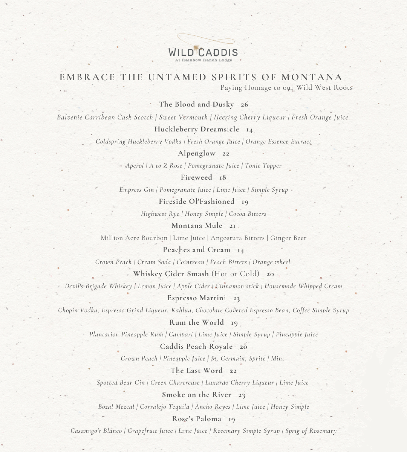 Cocktail menu